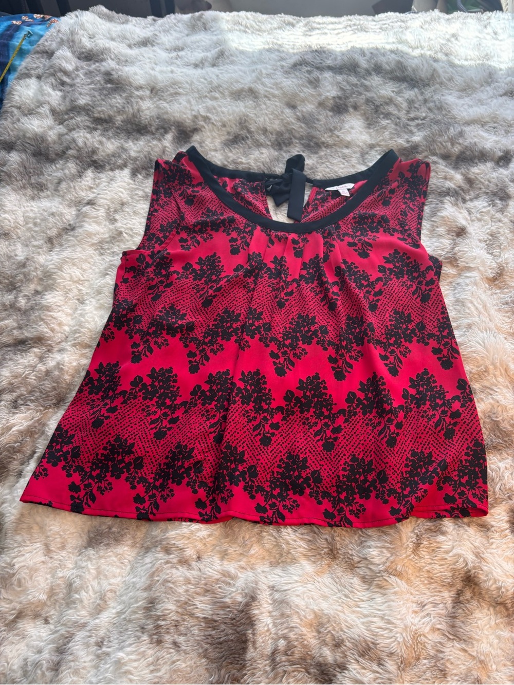 Candie's Red Tank Top with Black Floral Lace Print